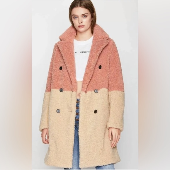 BCBG ColorBlock Teddy Blush Faux Fur Shearling Coat (NWOT) - Picture 2 of 7